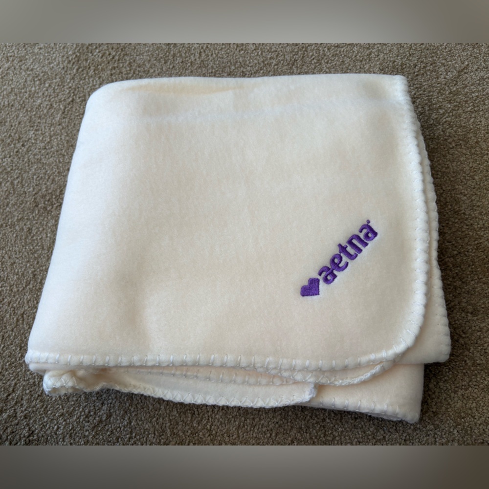 NWT Aetna Cream Blanket with Purple Logo Throw Blanket Travel Blanket Camping
